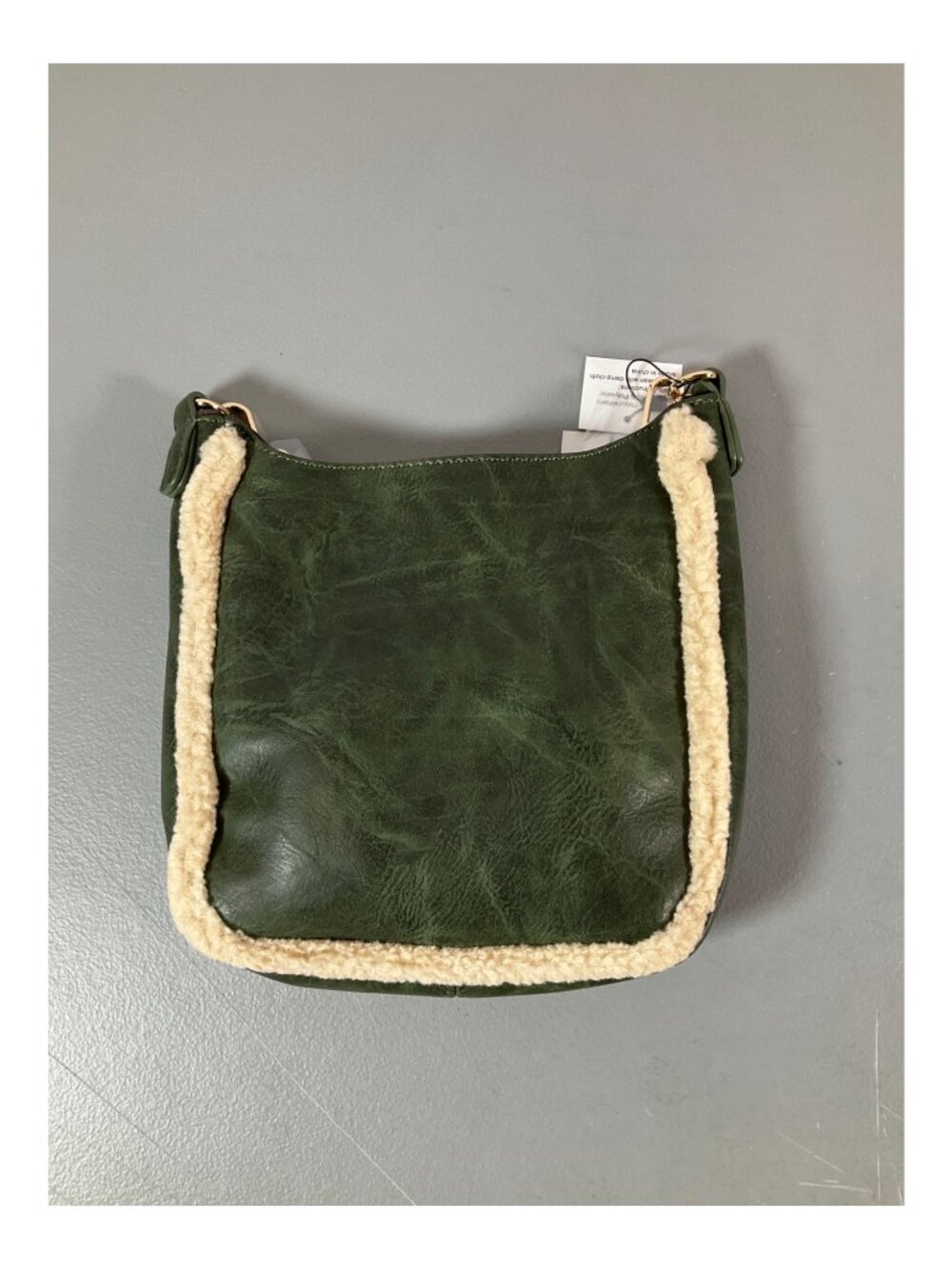Adorned Unisex Sherpa Messenger Bag with Adjustable Faux Leather Strap - Olive/C